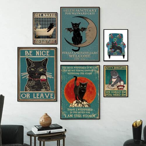 Black Witch Cat Moon Vintage Poster Art Print Magical Things Are Grafted In This Kitchen Canvas Painting Wall Pictures Decor