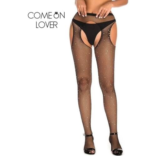Comeonlover Open Crotch Stockings Women Fishnet Diamonds Pantyhose Mid-waist Hollow Out Tights Backless Collant Femme HI3477