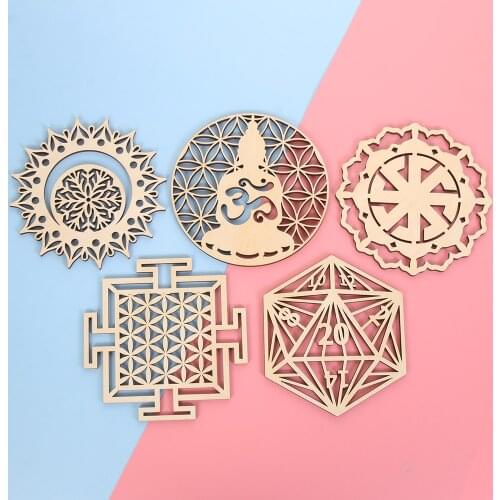 Wood Energy Mat Chakra Flower of Life Shape Laser Cut Wall Decor Handmade Coasters Craft Geometry Ornament Wooden Wall Sign