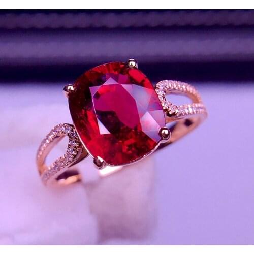 E326 Rubillite Ring Fine Jewelry 18 K Gold Natural Rubi Tourmaline 2.9ct Gemstone Diamond Gift Female Rings for Women Fine Ring