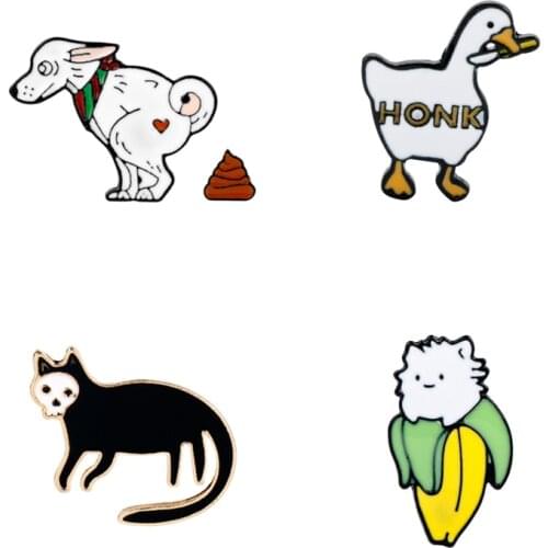 White Goose Enamel Pins HONK Letter Brooches Cute Animal Pet Cat Dog Pig Penguin Dolphin Snake Enamel Badge Lapel Pin Kids Gifts