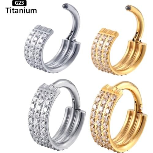G23 Titanium Nose Rings Hinged Segment 3 Rows Pave Side Helix Lip Nipple Clicker Ear Cartilage Tragus fashion Piercing Jewelry