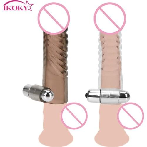 IKOKY Reusable Penis Enlargement Vibrator Delay Ejaculation Penis Rings Silica gel Sex Toys For Men