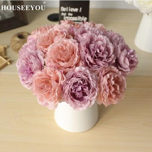 5 Heads/ Bouquet Peony Artificial Flowers Home Decor Silk Fake Flower Peonies Artificial Flowers for Wedding DIY Decoration