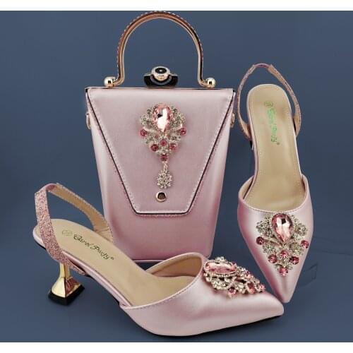 Italian design New Fashion Rhomboid Rhinestone Style Wedding Ladies Shoes and Bag Set in Teal Color for Party