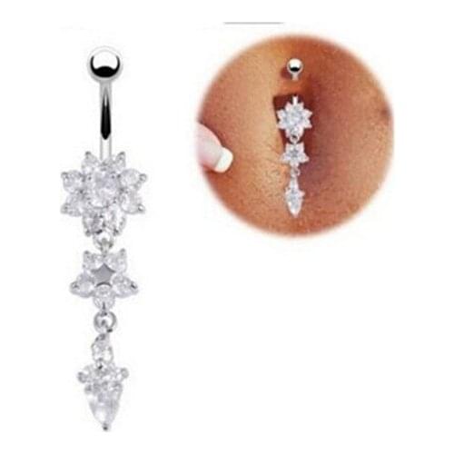 New Fashion Sexy Piercing Navel Nail Body Jewelry Flower Pendant Crystal Belly Button Rings For Women Girls