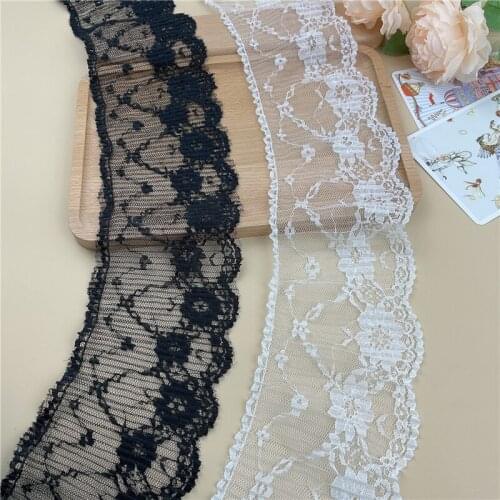1Yards Pleated Guipure Tulle Lace Ribbon 7cm Sewing White Black Lace Trim Embroidery Fabric Dress Decoration Clothes Crafts LT34