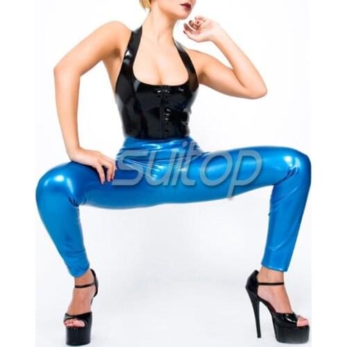 Latex long pants metallic blue rubber