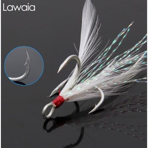 Lawaia Fish Hooks Fishing Circle Hook Three Hooks With White Feather Pendants With Barbed Three Anchor Alloy Hooks Fishing Gears