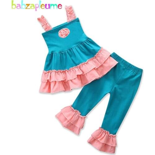 2PCS/Summer Kids Wear Toddler Outfits Girls Clothing Sets Cute Sleeveless Flower T-shirt+Pants Baby Tops Children Clothes BC1774