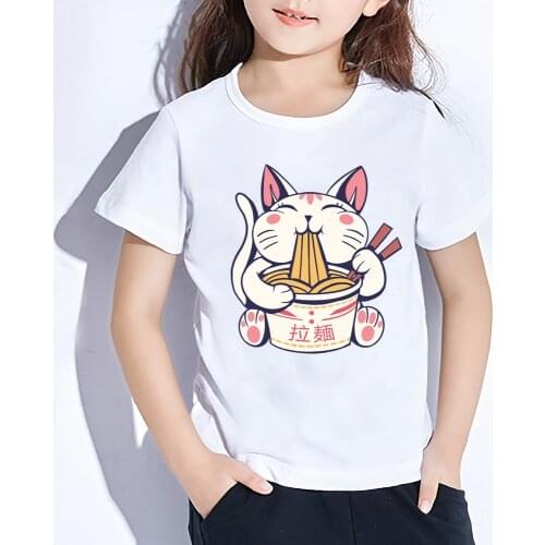 Summer Boys Girls Fashion Print T Shirt Children Cat Eats Noodles Cute Short Sleeve Tops Baby Tshirts Toddler Clothing,YKP156