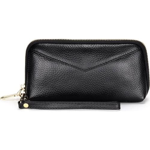 Fashion Woman Handy Bag Genuine Leather Wrist Bag Ladies' Clutches Clutch Bags Organizer Purse Zippers Real Cowhide Phone Bag