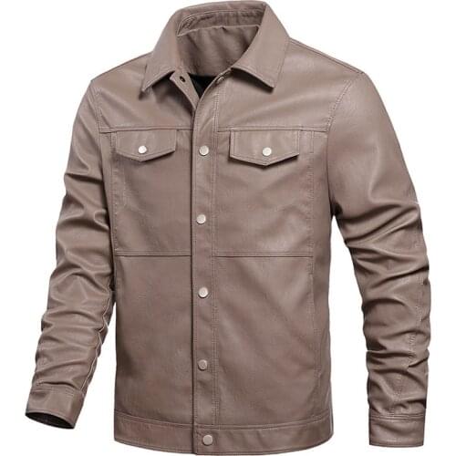 Mcikkny Fashion Men Autumn Biker Leather Jackets Multi Pockets Pu Leather Outwear Coats For Male Tops Slim Fit