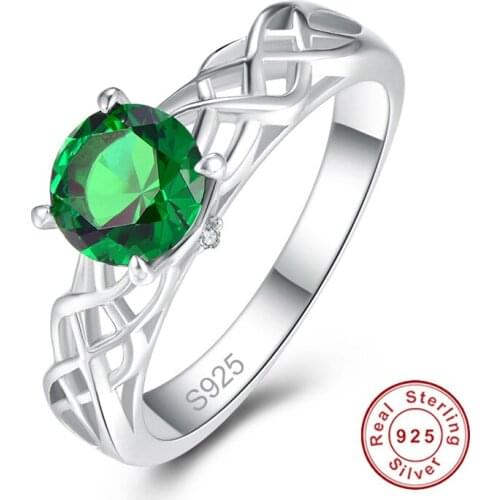 Fashion Lady Rings Round White CZ Created Emeral Cutout S925 Sterling Silver Ring for Women Party Engagement Jewelry