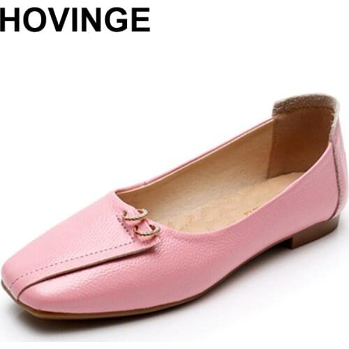 HOVINGE Fashionable Leather Loafers Summer Slip On With Ballet Flat Shoes Genuine Leather For Women