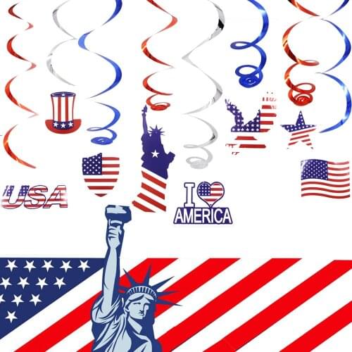 American Independence Day PVC Ceiling Hanging Swirl Pendant Decoration For Party USA July 4th Ornament Room Decor Supply Garland