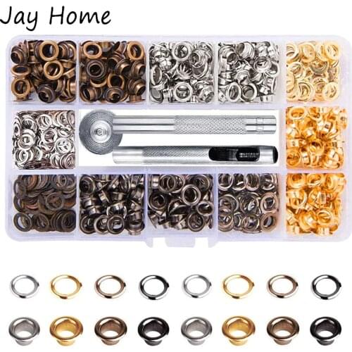 400Pcs 4 Color Brass Grommet Eyelets Kit Tool 1/4" with Installation Tools for Leather Craft Making Clothing Repair Decoration