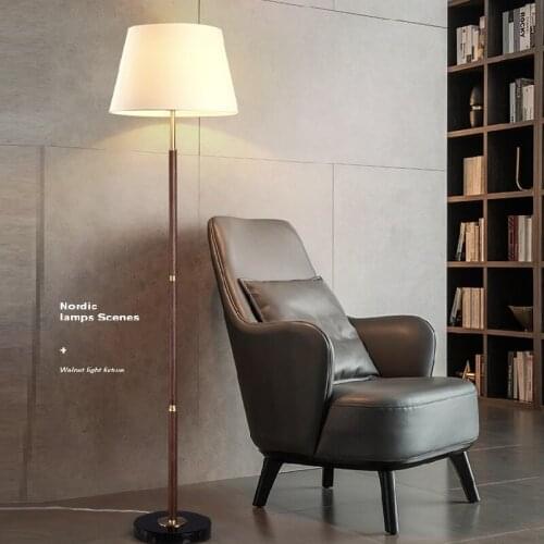 Retro floor lamp ins style girl bedroom living room study bedside Nordic light luxury American walnut floor lamp