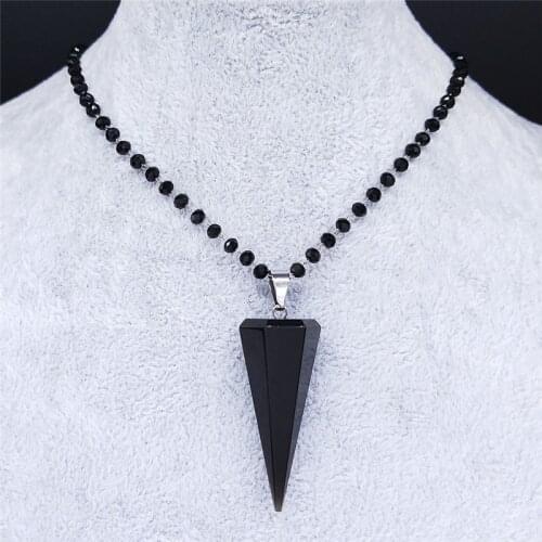 Obsidian Stone Stainless Steel Women Witchcraft Hexagonal Bullet Reiki Point Chakra Charm Necklace Jewelry cadenas mujer NXS04