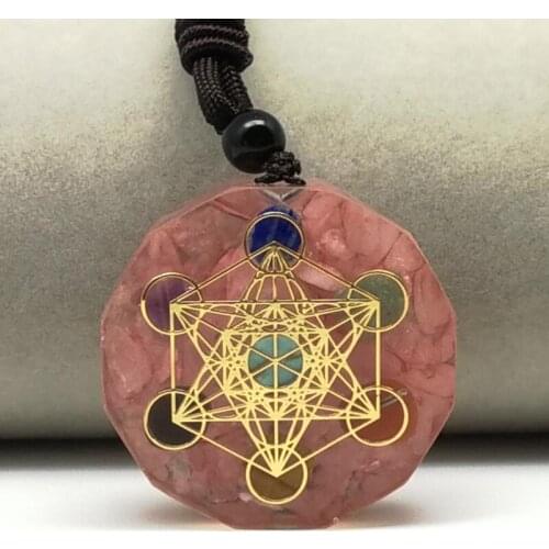 Orgone Pendant Seven chakrers Energy Orgonite Necklace Green And Pink Crystal Healing Resin Pendant Yoga Meditation Pendant