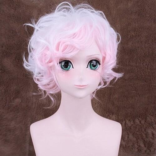 Cos Gift Nagito Komaeda White Mixed Pink Color Wig Danganronpa: Trigger Happy Havoc Cosplay Short Wig Hair Synthetic Cosplay Wig