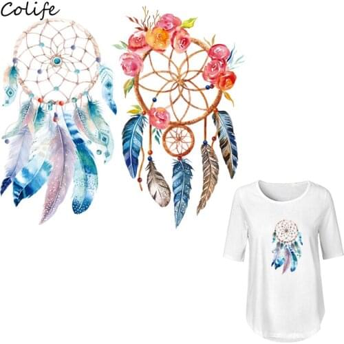 Feathers Iron On Patchdreamcatcher Washable New Design Print On T-Shirt Diy Accessory Clothes Decoration Parches16X27Cm