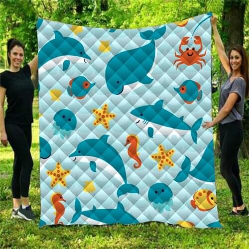 Anime Dolphin Printed Home Sofa Cover Quilt Queen Size For Kids Adult Warm Blankets For Beds Soft Sofa Outdoor Camping Quilt