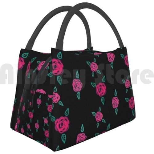 Portable Insulation Bag Roses And Leaves On Dark Background 79 Roses Leaves Pattern Dark Background Emo