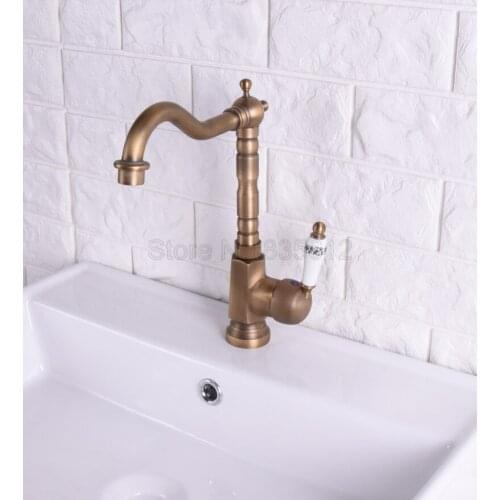 Deck Mounted Kitchen Vessel Sink Sink / Bathroom Basin Antique Brass Single Handle Swivel Faucet Mixer Tap Wssf114