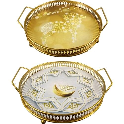 Ramadan Kareem Iron Dessert Tray Large Capacity Food Container Creative Pastry Ornament Home Decor Islamic Muslim Party Decor