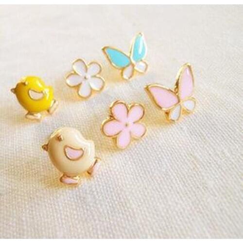 Grace Jun(TM) Korea Style Colorful Chick Flower Butterly Shape Enamel Clip on Earrings Without Piercing for Girls Party Jewelry