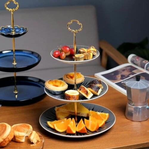 Nordic Three Layer Candy Buffet Stand Fruit Plate Ceramic Cake Stand Dessert Plates Party Tableware Afternoon Tea Snack Plate