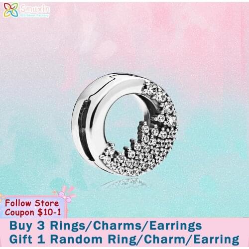 Smuxin 925 Sterling Silver Bead Sparkling Icicles Clip Charm fit Original Pandora Bracelets for Women Jewelry Making Girl Gift