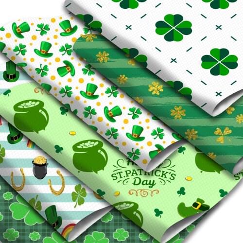 St Patricks Leaves Printed Faux Leather Sheets Synthetic Leathet Fabric Roll for DIY Earrings Hair Bows Handbag Making