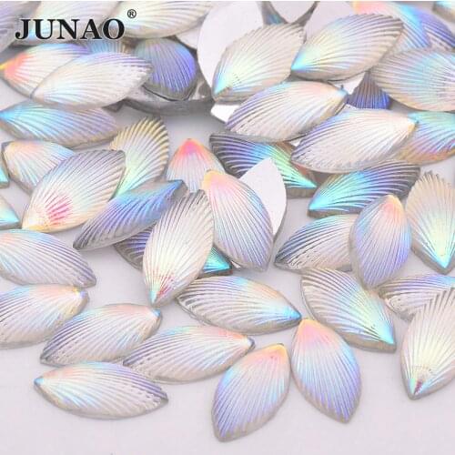 JUNAO 200pcs 7x15mm Crystal AB Shell Rhinestones Flatback Resin Gems Horse Eye Crystal Stones Appliques DIY Scrapbook Strass