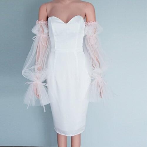 Bridal Sleeves White Tulle Pink Bow Wedding Arm Cover Decorate Detachable Horn Sleeve Perspective For Wedding Accessories 2021