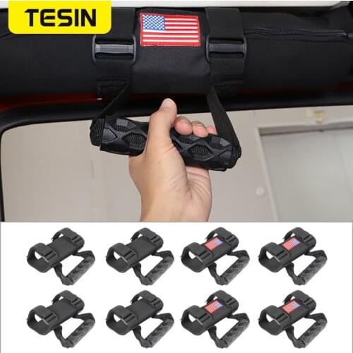 TESIN Metal Cloth Car Roll Bar Top Grab Handles Grip Handle Organizer Cover for Jeep Wrangler CJ TJ JK JL 1987+ Car Accessories