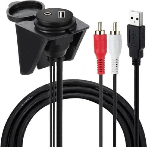 USB RCA Flush Mount- USB and 2 RCA to USB and 3.5mm Female AUX Extension Cable,USB RCA Flush,Dash, Panel Mount Cable for CarBoat