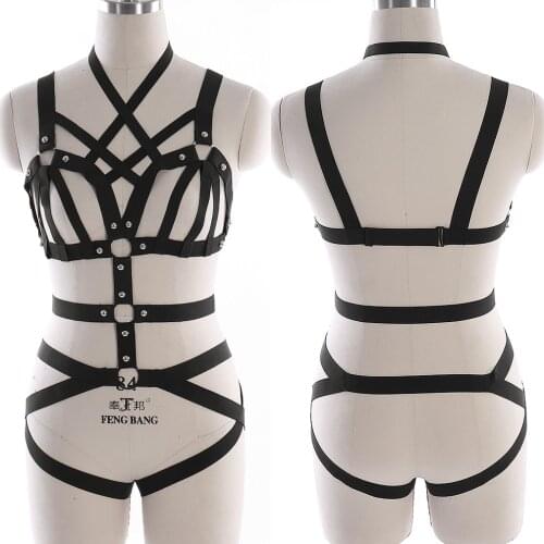 Full Body Harness For Women Sexy Harness Cage Bra Fetish Stockings Bondage Erotic Lingerie Harness Suspenders Belt Club Wear