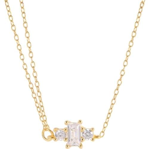 CANNER Simple Double Chain Zircon Necklace For Women 925 Sterling Silver Jewelry Charming Pendant Chain 18K Choker Bijoux Collar