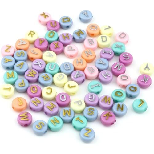 100pcs 10mm Acrylic Beads Capital Alphabet Letter At Random Color Round Flat Loose Spacer Beads DIY Making Bracelets Jewelry
