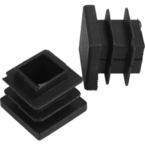 12 Pc 16mm x 16mm Square Striated Plastic Table End Plugs Inserted Tube Black