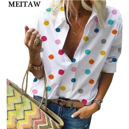 2021 Spring Summer Polka Dot Printed Women Blouse Shirts Ladies Long Sleeve V Neck Bohemian Blouses Female Plus Size Tops