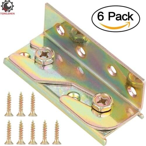 6set Furniture Bed Rail Brackets Hardware Heavy Duty No-Mortise Wood Bed Frame Rail Fittings Fastener with Harden Screws