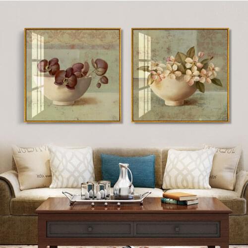 Abstract Leaves Print Oil Canvas Painting Blue Leaves Poster Vintage Wall Art Picture for Living Room Modern Home Decoration