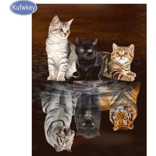 KUFWKEY 5d Diy Diamond Painting"Cats and tigers"Full Square crystal drill Mosaic diamond Embroidery full display diamond picture