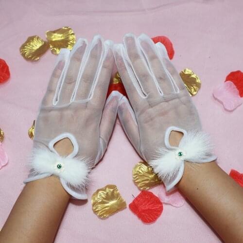 White Short Transparent Gloves Bridal Wedding Gloves Tulle Feather Vintage Elegant Women Sheer Gloves Party Dress Glove