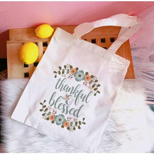 Grateful Thankful Blessed Tote Bag Christian Quote Large Capacity Shoulder Bags Ulzzang Harajuku Vintage Fashion Handbag