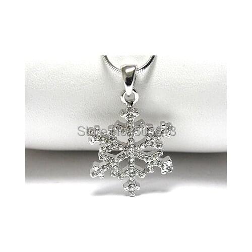 One piece fashion rhinestone rhodium plated christmas snowflower pendant women necklace best gift xy157