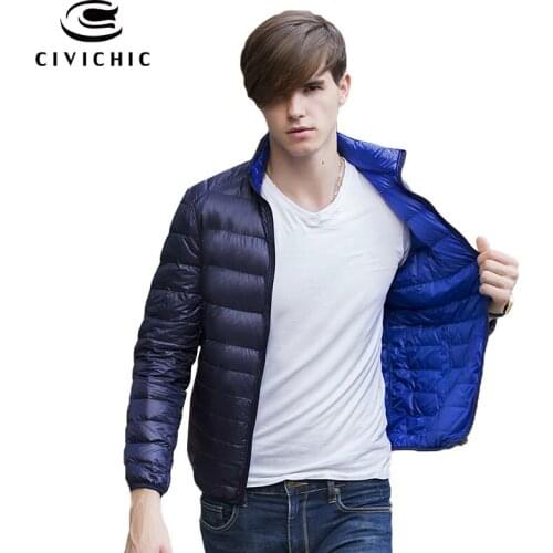 CIVICHIC New Winter Plus Size Ultra Light Down Jacket Men Soft Eiderdown Outerwear Stand Collar Double Sided Short Coat DC506